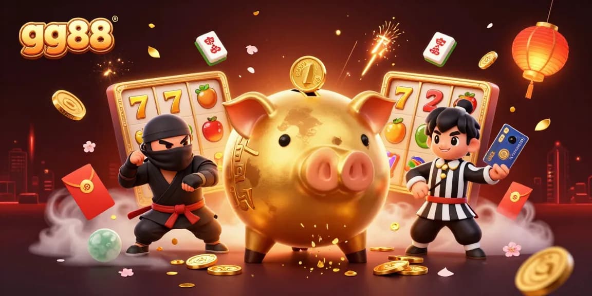 Join the vibrant excitement at gg88 with thrilling slots and dynamic illustrations, showcasing a golden sumo wrestler amidst fireworks.