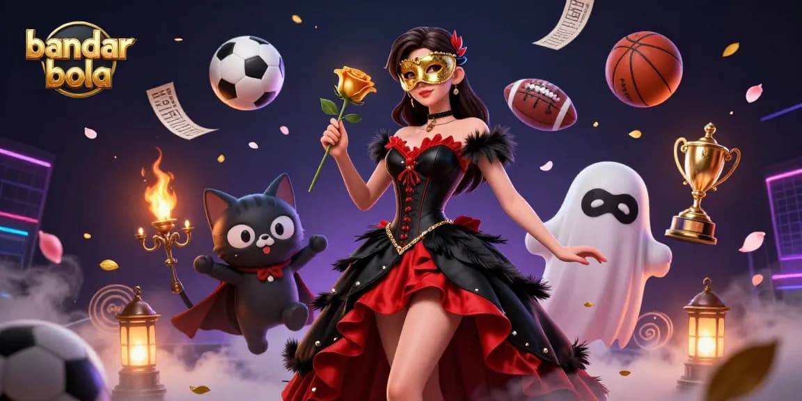 Experience thrilling action with bandar bola featuring a stunning woman in a dramatic gown and sports elements.