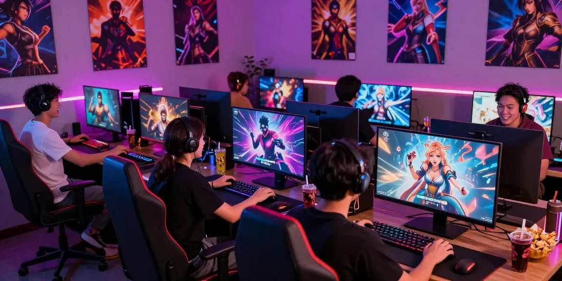 Experience playing real hentai games in a lively gaming setup, showcasing excitement and engagement.