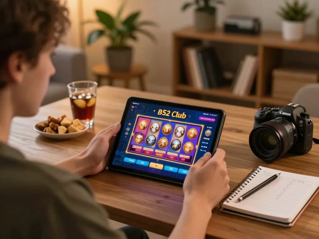 b52 club player enjoying online slot gaming from their cozy home setup