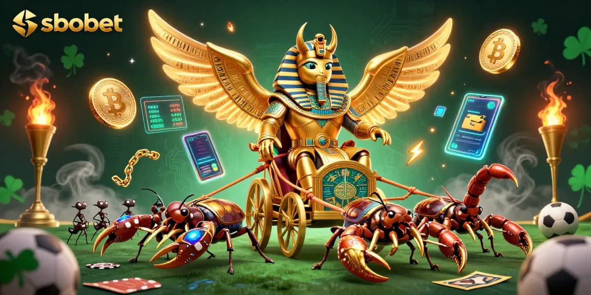 Engage in sbobet sports betting excitement with dynamic characters and glowing crypto coins.