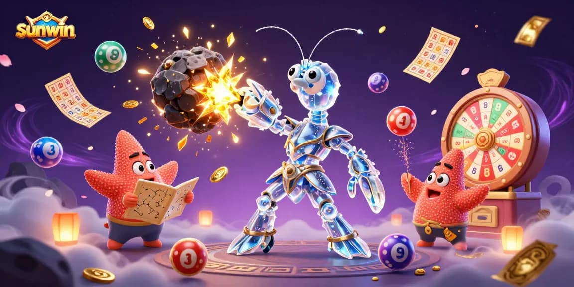 Experience excitement with sunwin as a galactic samurai mantis shrimp wins golden gems in a dazzling casino scene.
