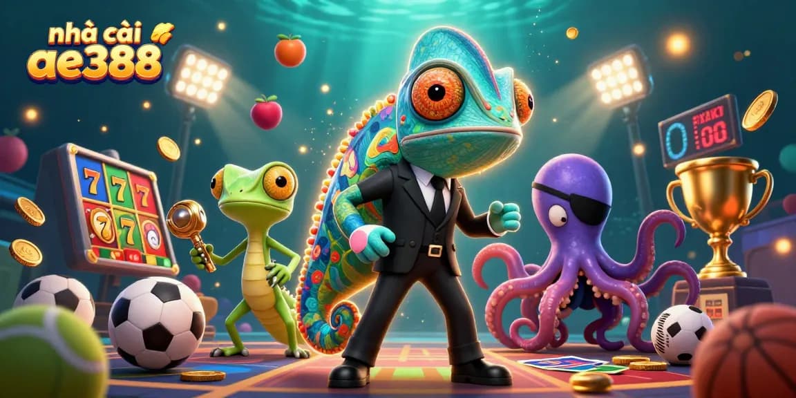 Experience the excitement of nhà cái ae388 with vibrant slot games and dynamic casino elements in a thrilling 3D illustration.
