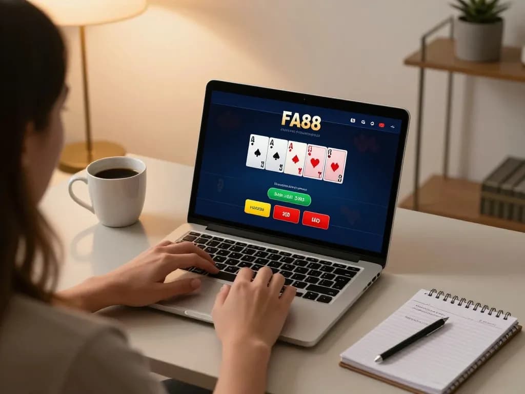 Engaging scene of FA88 online gambling with a player using a laptop for an immersive experience.