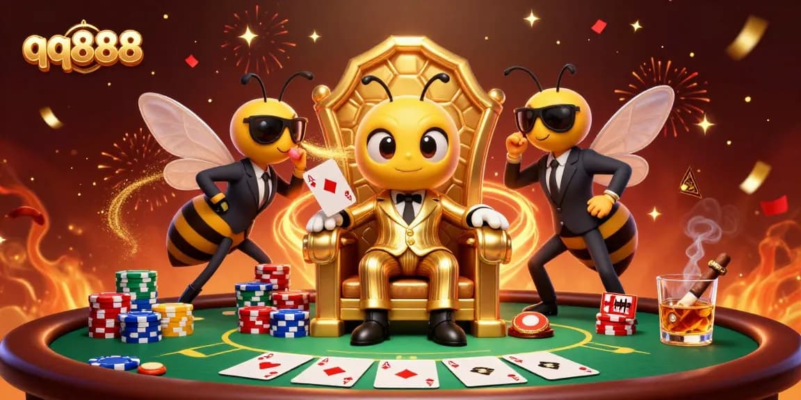 Experience the excitement of qq888 with a playful, immersive casino scene featuring a bumblebee mob boss.
