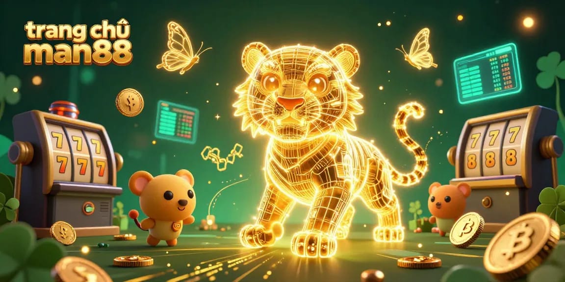 Engage with the thrilling world of trang chủ man88 featuring neon tigers and glowing crypto elements in a vibrant casino.