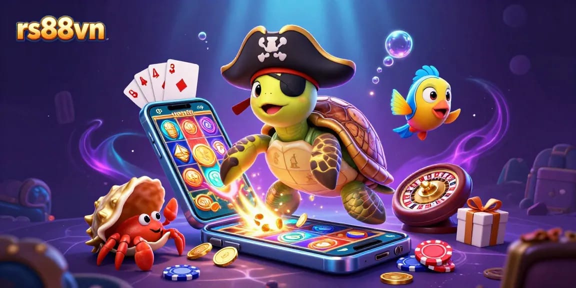 Engage with the vibrant scene in rs88vn's underwater casino atmosphere, featuring an adventurous pirate turtle and treasure!