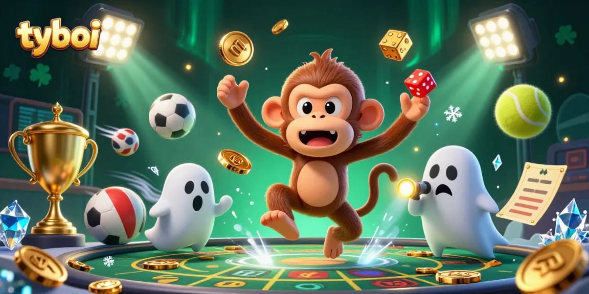 Experience tyboi's thrilling world of gambling with ghostly characters and colorful casino elements.