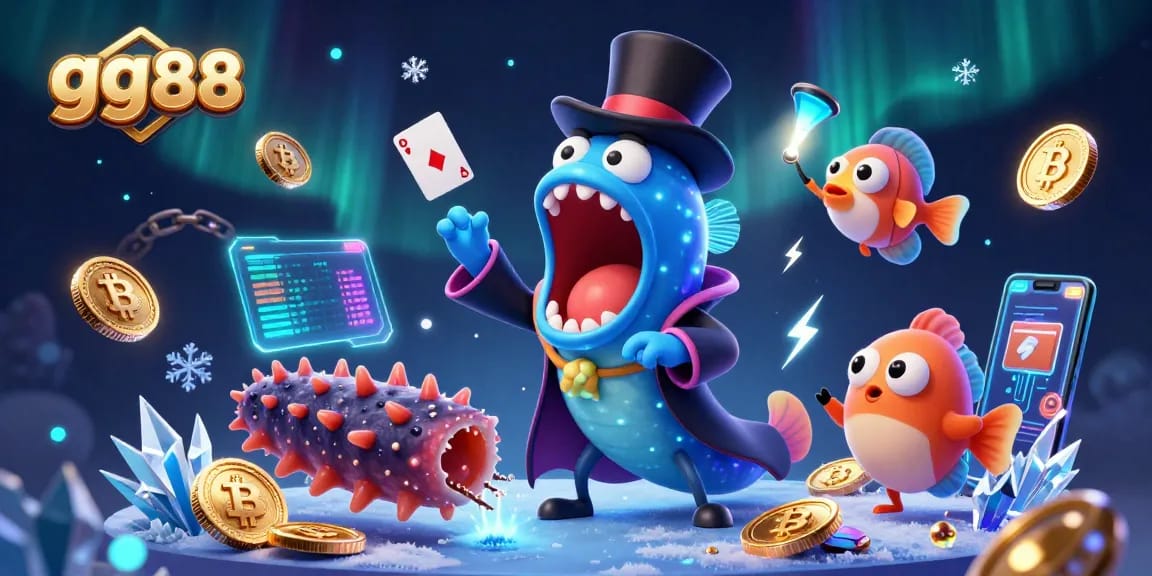Experience the thrill of gg88 with a vibrant underwater casino scene featuring a gulper eel magician.