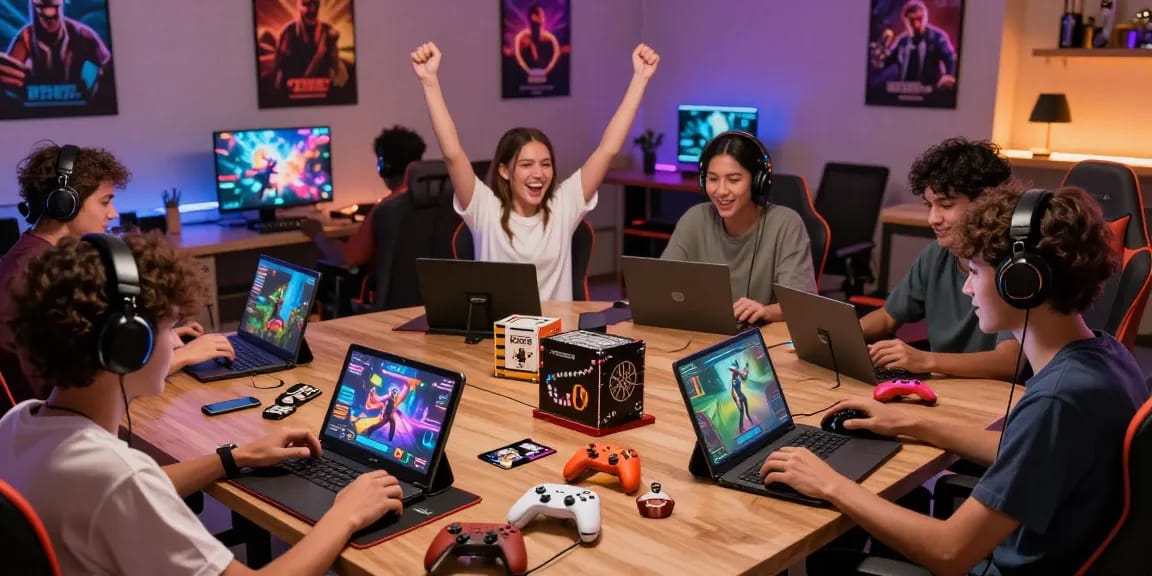 Exciting gaming scene with diverse players celebrating wins at XX88 gaming lounge.