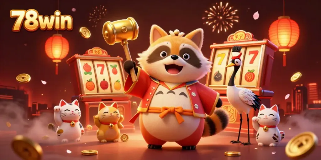 Immerse in 78win's lively casino atmosphere with vibrant characters and dazzling elements.