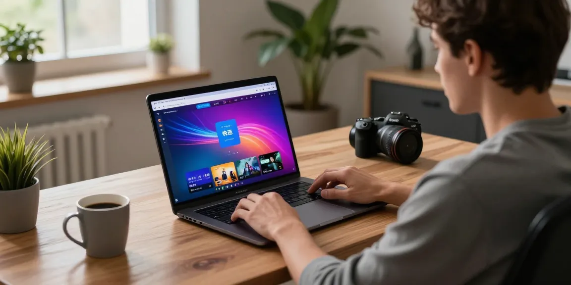 快连 user enjoying fast internet connection in a modern home office