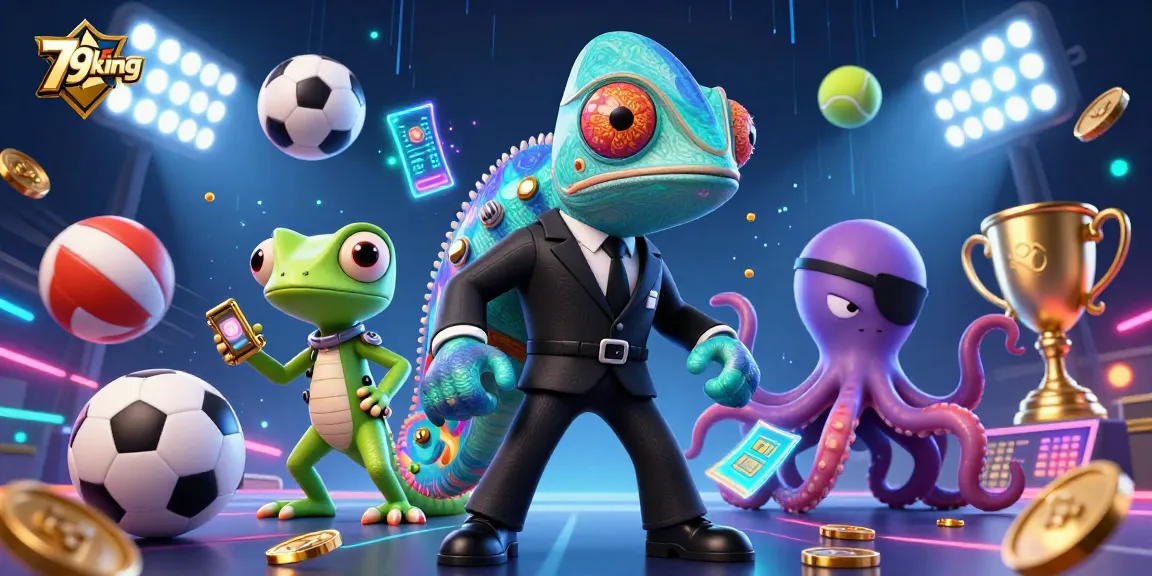 Experience thrilling sports betting with 79king, illustrated by vibrant characters and dynamic game elements.