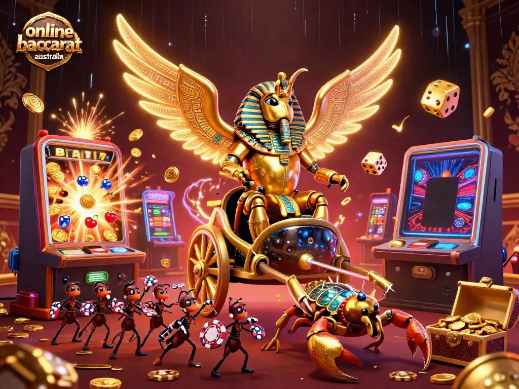 Experience thrilling gameplay in online baccarat Australia with a vibrant 3D casino scene featuring dynamic characters and elements.