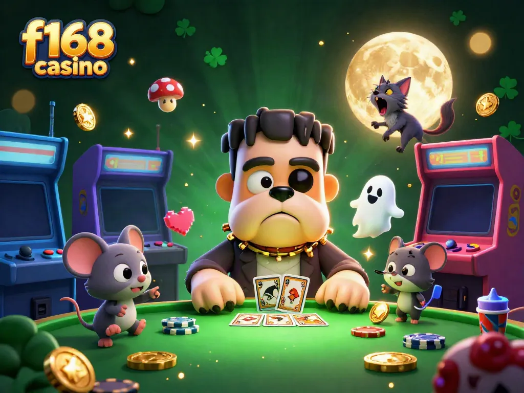 Play at f168 casino with an engaging scene featuring cartoon characters in a vibrant gaming atmosphere.