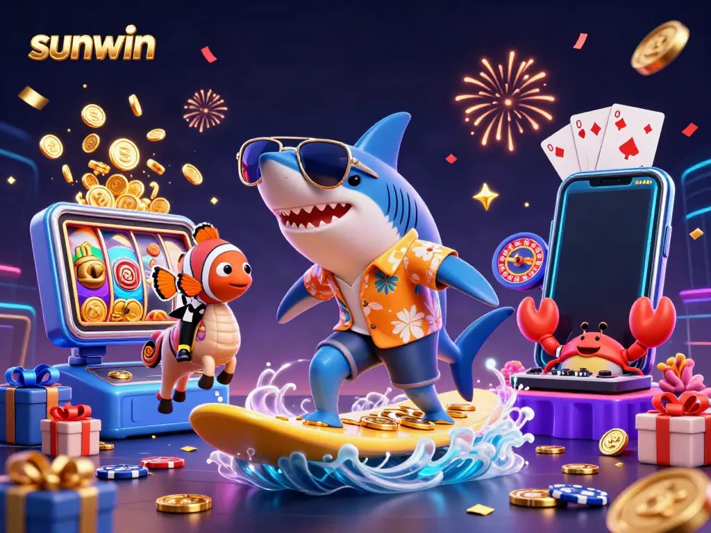 Experience the excitement of sunwin with a beach-themed gaming adventure featuring vibrant characters and dynamic casino elements.
