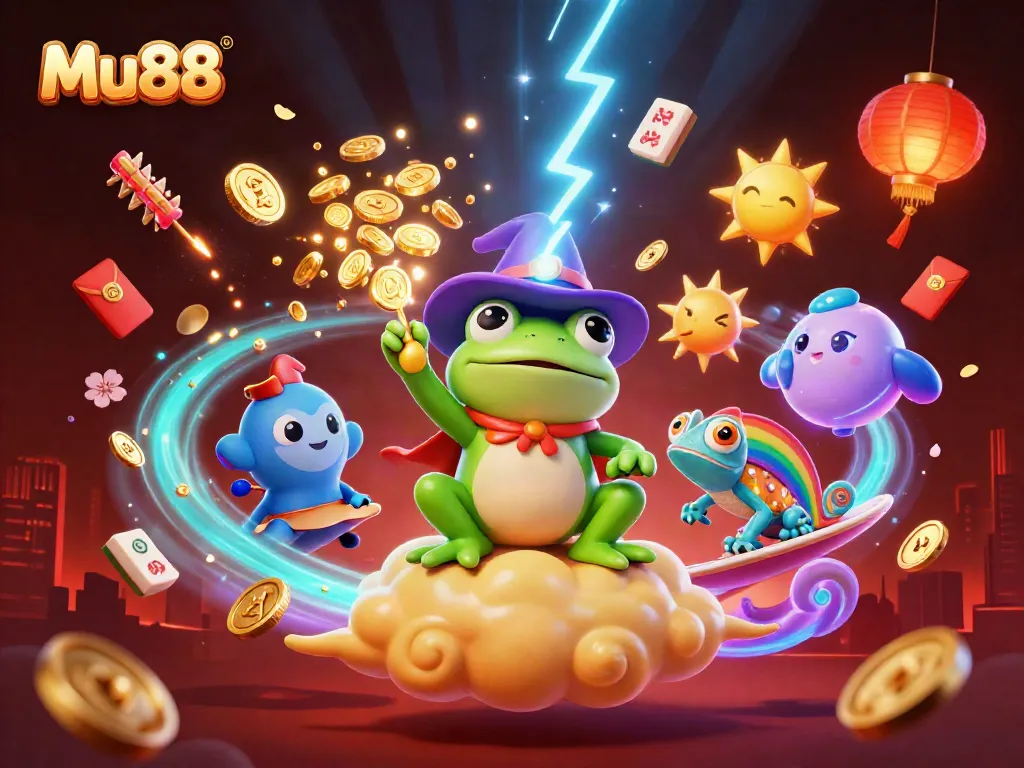 Experience Mu88's thrilling 3D gambling world with vibrant characters creating fortune amidst gold and excitement.