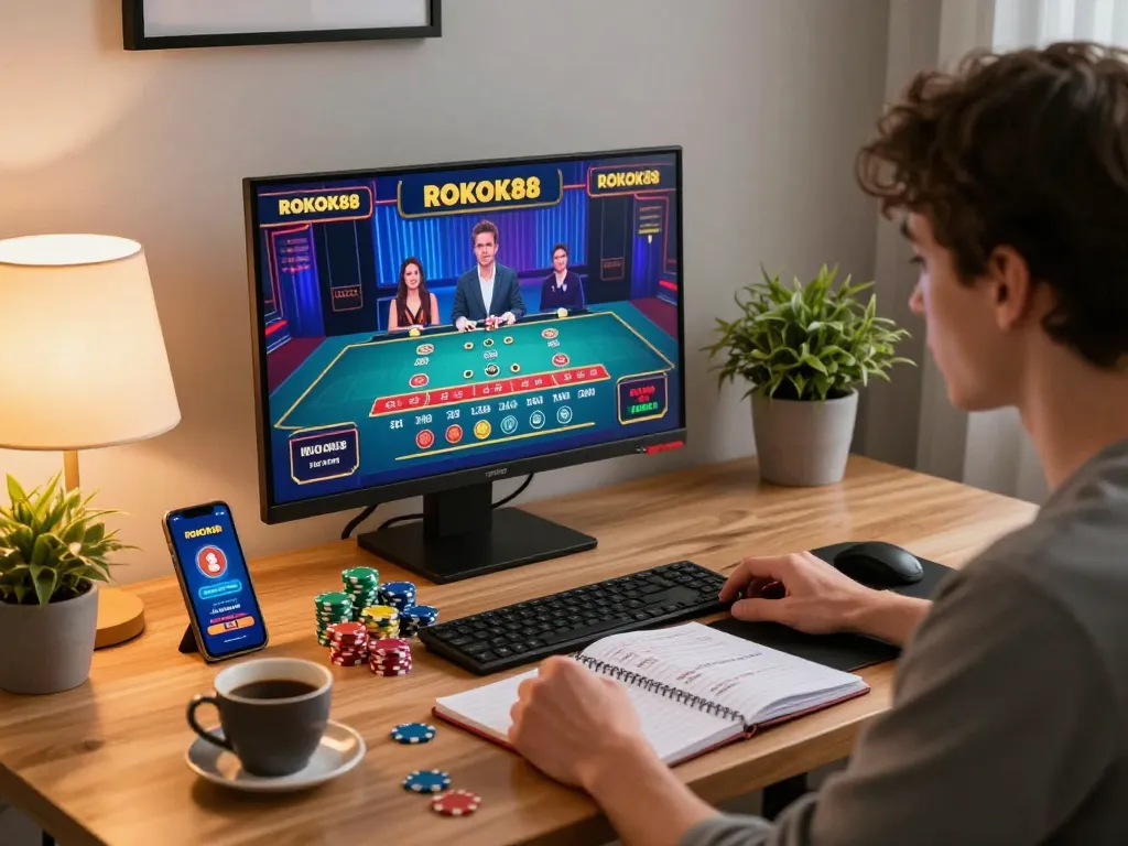 Berpartisipasi dalam permainan kasino online ROKOK88 dengan pemain yang fokus di pengaturan rumah yang nyaman.