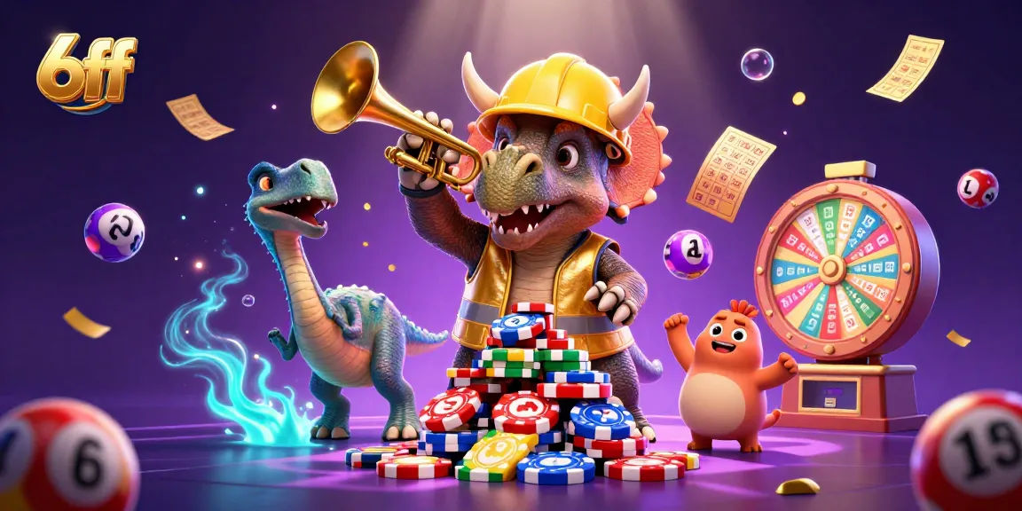 Win big with 6ff as the triceratops builds poker chips surrounded by exciting gambling elements.