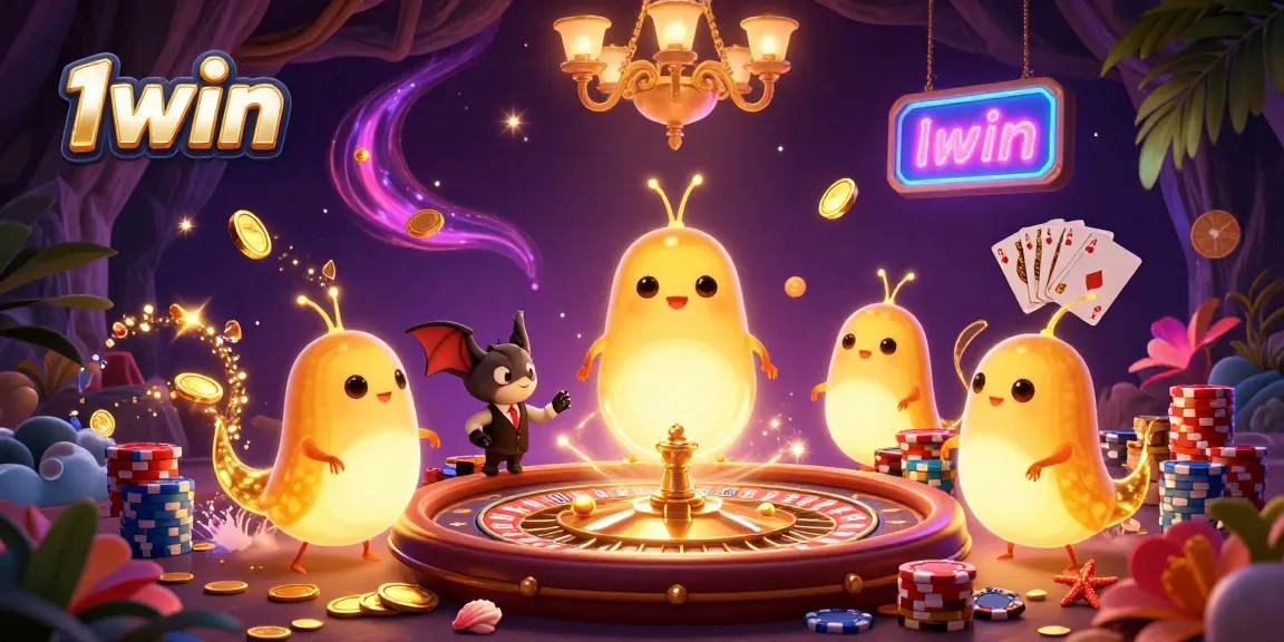 Experience thrilling gameplay at 1win with glowing characters and vibrant casino elements illuminating the scene.