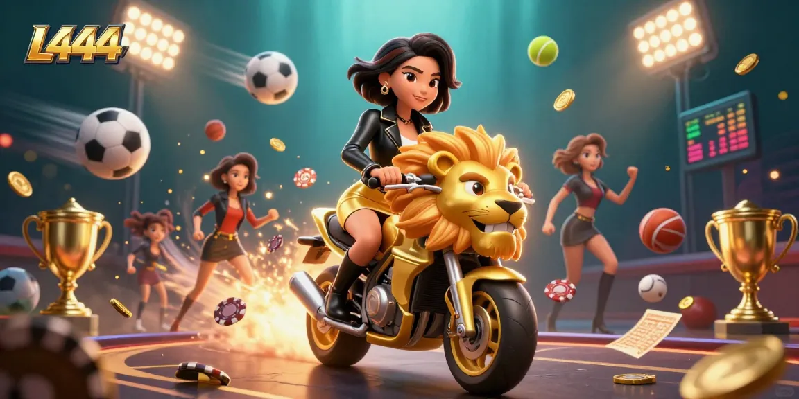 Experience exciting gameplay at L444 with a glamorous woman riding a golden lion mascot.