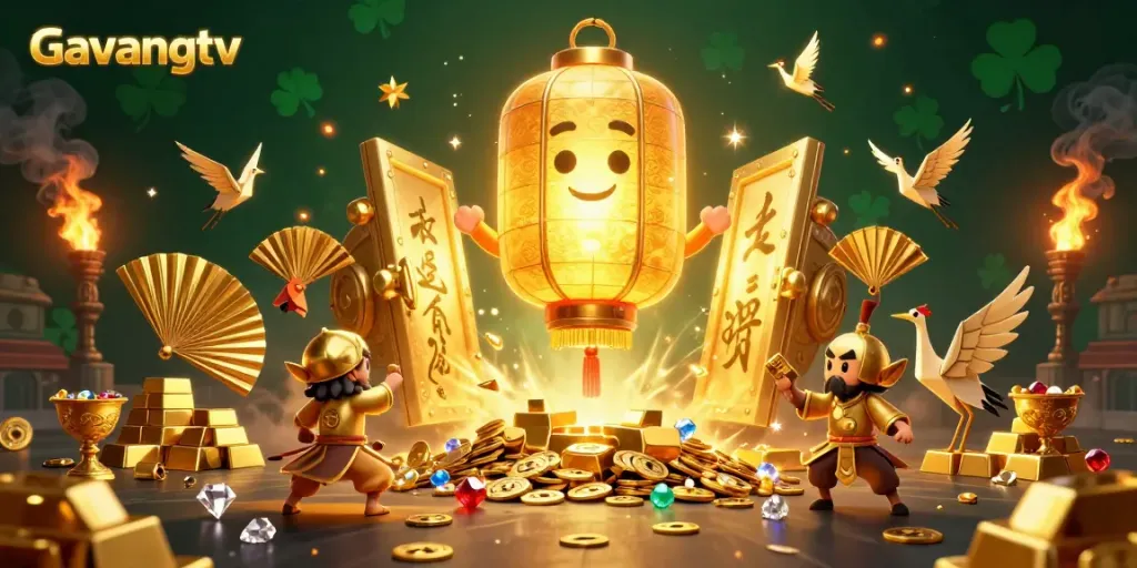 Experience exciting gameplay with Gavangtv in a vibrant, golden casino illustration.