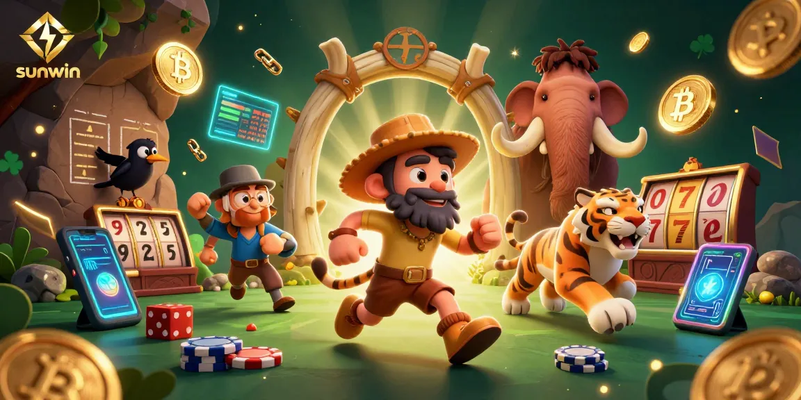 Play exciting games with sunwin at the prehistoric casino hosted by a caveman and sabertooth tiger duo.
