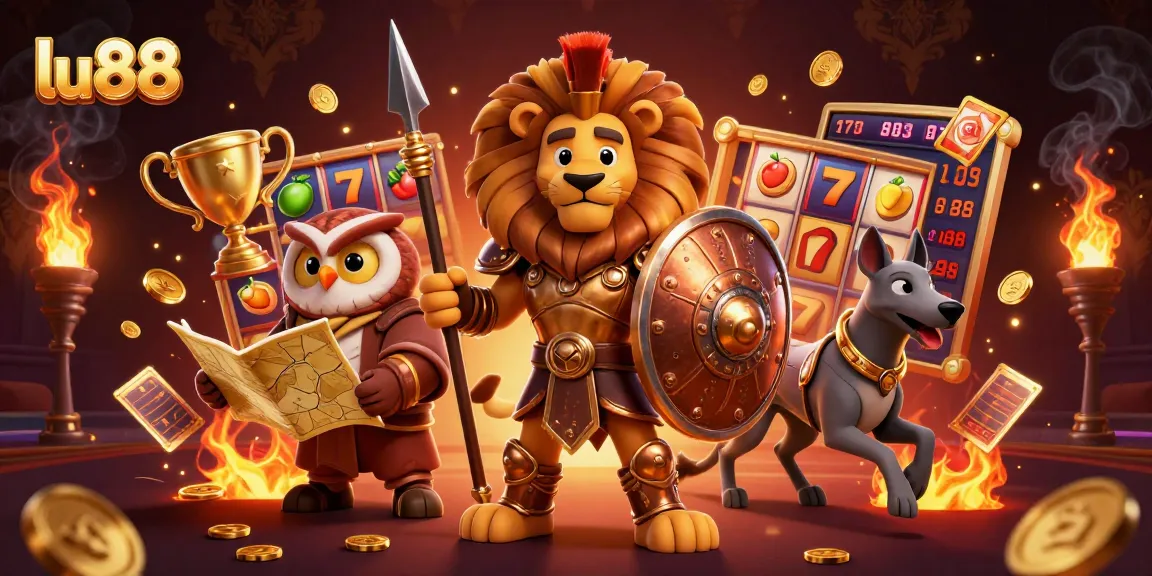 Join the exciting world of lu88 with thrilling slot games and rich rewards in this dynamic illustration.