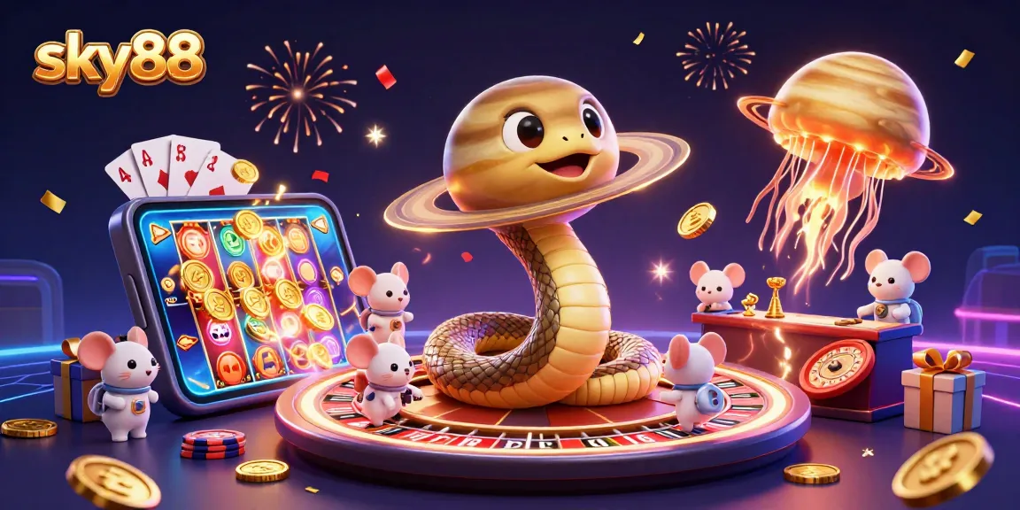 Engage with sky88 through an exciting cosmic casino scene featuring vibrant games.