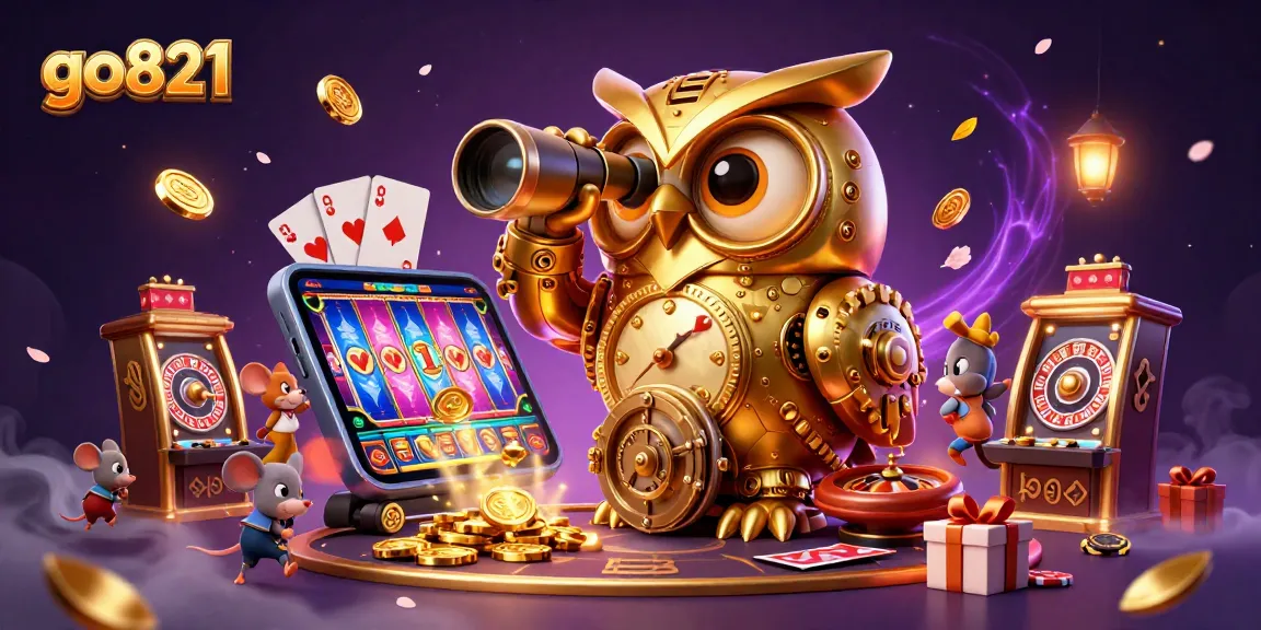 Experience the thrill of gaming at go821 with golden owl and lively casino elements.
