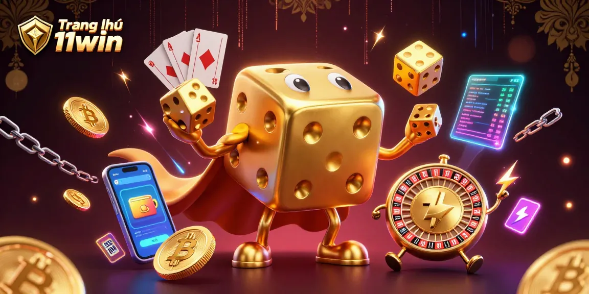 Engage in thrilling gameplay at Trang chủ 11win, adorned with dynamic 3D casino characters and crypto elements.